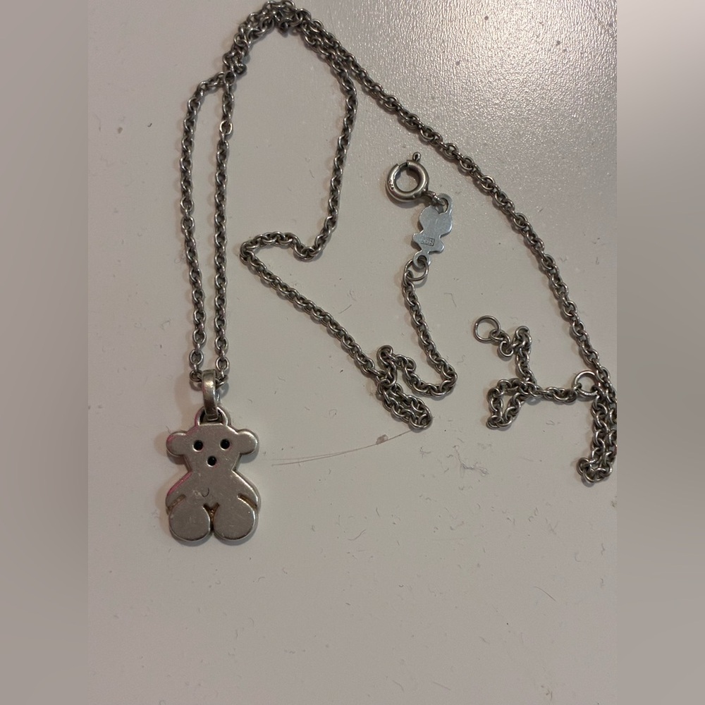 TOUS 16” Silver Teddy Bear Pendant Necklace